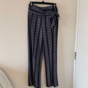Robert Louis Navy and White Patterned Wide Leg Pants